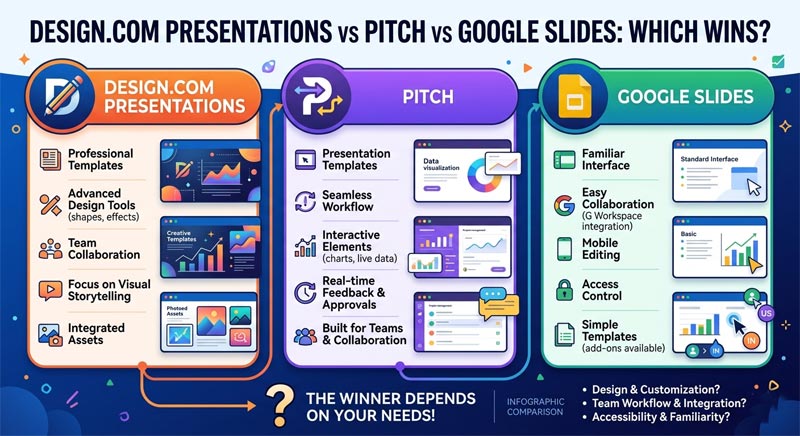 Design.com Presentations vs Pitch vs Google Slides: Which Wins?